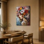 Vrouw met Bloemenkroon, Mensen & Portretten schilderij aan de muur in interieur