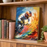 Wielrenner in Volle Vaart, Mensen & Portretten schilderij aan de muur in interieur