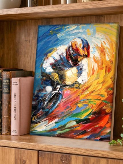 Wielrenner in Volle Vaart, Mensen & Portretten schilderij aan de muur in interieur