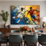 Voetbalduel in kleur, Mensen & Portretten schilderij aan de muur in interieur