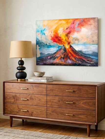 Vurige Vulkaanuitbarsting, Natuur & Landschap schilderij aan de muur in interieur