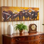 Kudde Longhorns in Goud, Dieren schilderij aan de muur in interieur