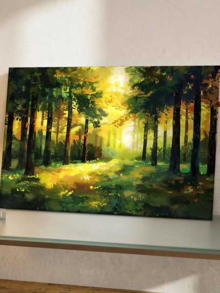 Zonlicht in het Bos, Natuur & Landschap schilderij aan de muur in interieur