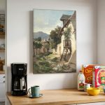 Alpendorpje met Ganzen, Natuur & Landschap schilderij aan de muur in interieur