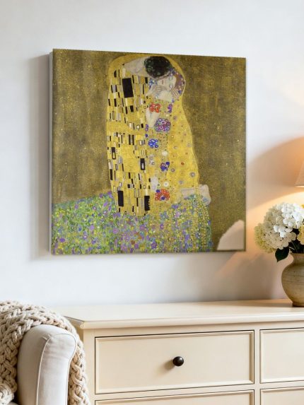 De Kus (naar Klimt), Mensen & Portretten schilderij aan de muur in interieur