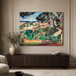 Mediterraans Landschap (naar Matisse), Natuur & Landschap schilderij aan de muur in interieur