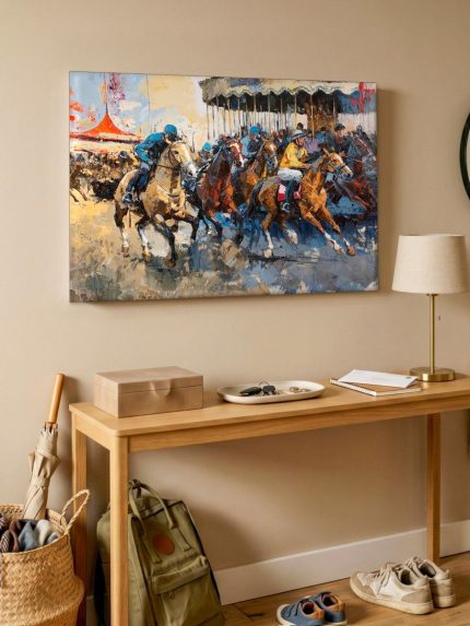 Vol Vaart in de Race, Dieren schilderij aan de muur in interieur