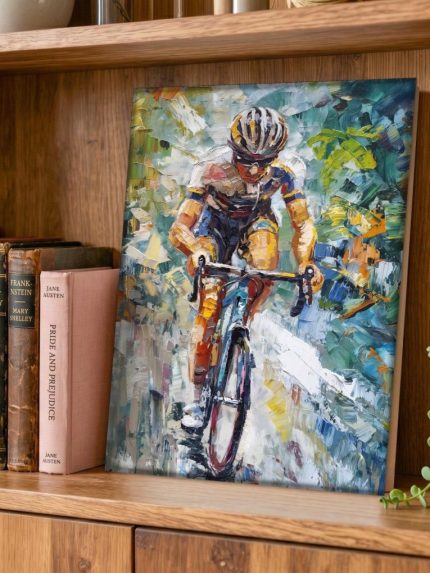 Wielrenner in Volle Vaart, Mensen & Portretten schilderij aan de muur in interieur