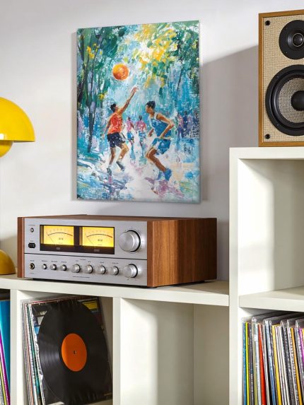 Basketbal tussen de bomen, Mensen & Portretten schilderij aan de muur in interieur