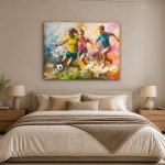 Voetballende Kinderen in Volle Actie, Mensen & Portretten schilderij aan de muur in interieur