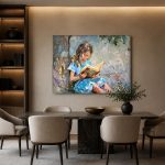Meisje met een Boek, Mensen & Portretten schilderij aan de muur in interieur