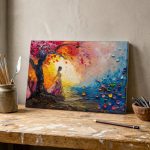 Wandeling onder de Kleurenboom, Natuur & Landschap schilderij aan de muur in interieur