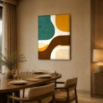 Organische Vlakken in Terracotta, Abstract & Modern schilderij aan de muur in interieur