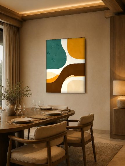 Organische Vlakken in Terracotta, Abstract & Modern schilderij aan de muur in interieur