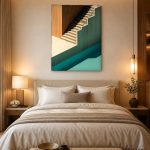 Trap in oker en groen, Abstract & Modern schilderij aan de muur in interieur