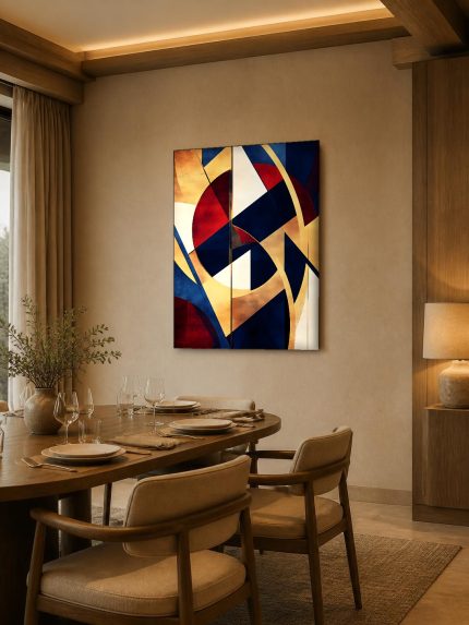 Goud en Vermiljoen, Abstract & Modern schilderij aan de muur in interieur