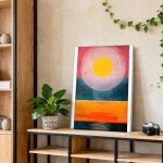 Gloeiende Zonsopgang boven Zee, Natuur & Landschap schilderij aan de muur in interieur