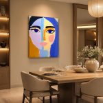 Vrouwengezicht in Kleurvlakken, Mensen & Portretten schilderij aan de muur in interieur