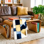 Blauw-Gouden Vlakverdeling, Abstract & Modern schilderij aan de muur in interieur
