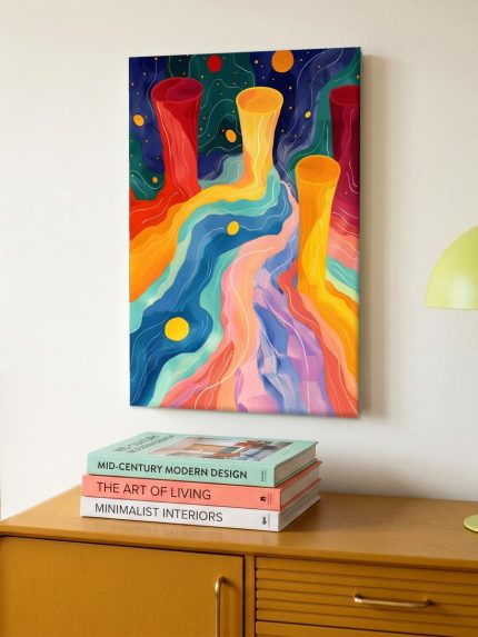 Kleurenrivier in Beweging, Abstract & Modern schilderij aan de muur in interieur