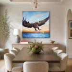 Zeearend boven het water, Dieren schilderij aan de muur in interieur