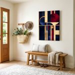 Cirkels in Bourgondisch en Goud, Abstract & Modern schilderij aan de muur in interieur