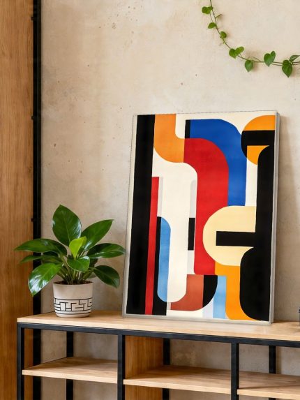 Curven in Primair Spel, Abstract & Modern schilderij aan de muur in interieur