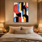 Geometrisch Spel in Rood en Blauw, Abstract & Modern schilderij aan de muur in interieur