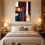Art Deco Spel in Rood en Goud, Abstract & Modern schilderij aan de muur in interieur