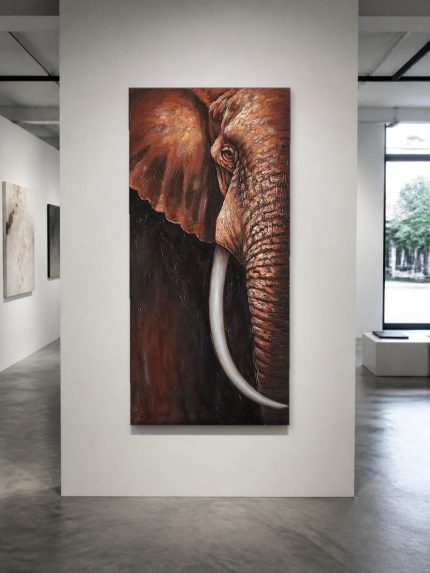 Olifant in close-up, Dieren schilderij aan de muur in interieur