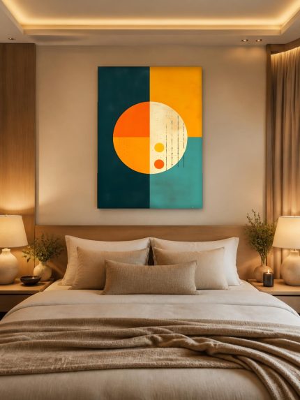 Cirkel in balans, Abstract & Modern schilderij aan de muur in interieur