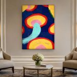 Kleurcirkels op Blauw, Abstract & Modern schilderij aan de muur in interieur