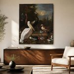 Pelikaan bij het Water (naar Hondecoeter), Dieren schilderij aan de muur in interieur