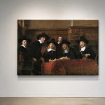 De Staalmeesters (naar Rembrandt), Mensen & Portretten schilderij aan de muur in interieur