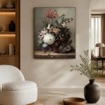 Boeket met Vogelnest (naar Jan van Os), Bloemen & Stilleven schilderij aan de muur in interieur