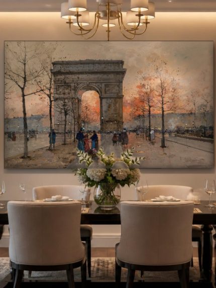 Arc de Triomphe bij Zonsondergang (naar Galien-Laloue), Steden & Skylines schilderij aan de muur in interieur