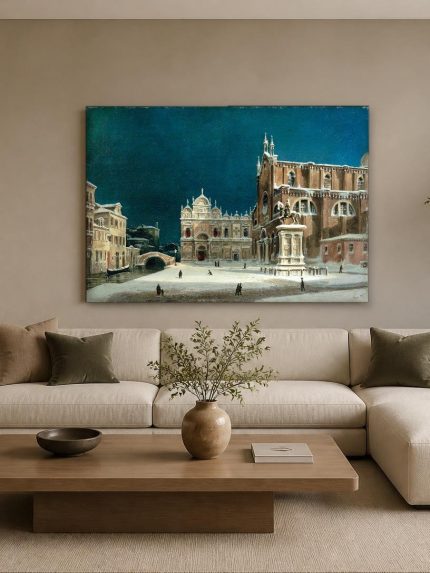 Winternacht in Venetië (naar Caffi), Steden & Skylines schilderij aan de muur in interieur