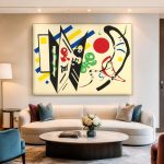 Kleurrijke Vormencompositie, Abstract & Modern schilderij aan de muur in interieur