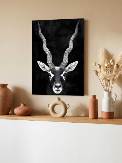 Antilope in zwart-wit, Dieren schilderij aan de muur in interieur