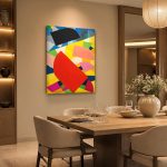 Geometrisch Kleurenspel, Abstract & Modern schilderij aan de muur in interieur