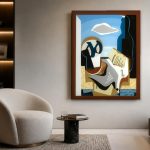 Kubistisch Stilleven bij Zee, Bloemen & Stilleven schilderij aan de muur in interieur