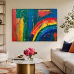 Kleurexplosie in Regenboogtinten, Abstract & Modern schilderij aan de muur in interieur
