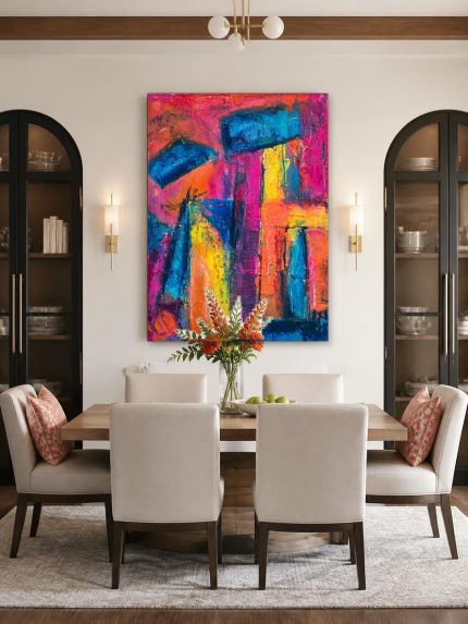 Kleurexplosie in Beweging, Abstract & Modern schilderij aan de muur in interieur