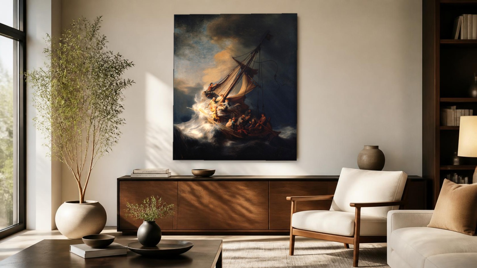 Storm op het Meer van Galilea, Natuur & Landschap schilderij aan de muur in interieur