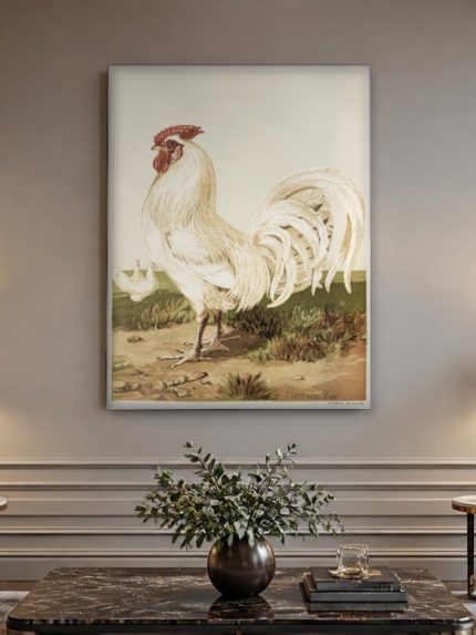Witte Haan (naar Harrison Weir), Dieren schilderij aan de muur in interieur