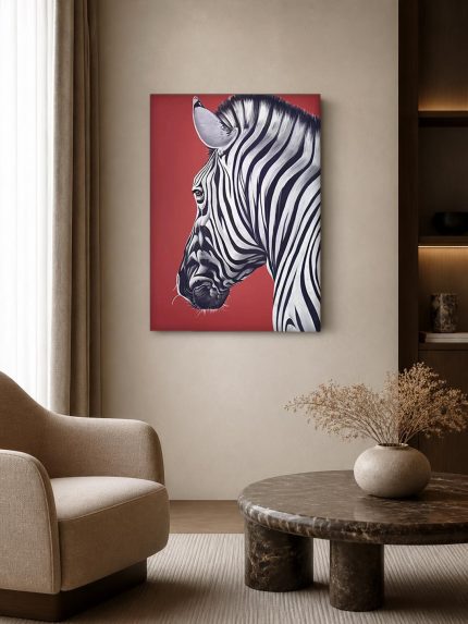 Zebra in Close-up, Dieren schilderij aan de muur in interieur