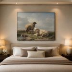 Schapen aan de waterkant (naar Verboeckhoven), Dieren schilderij aan de muur in interieur