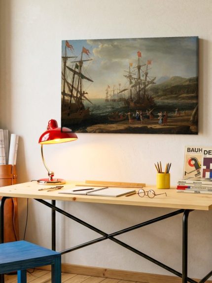 Brandende Schepen (naar Claude Lorrain), Natuur & Landschap schilderij aan de muur in interieur