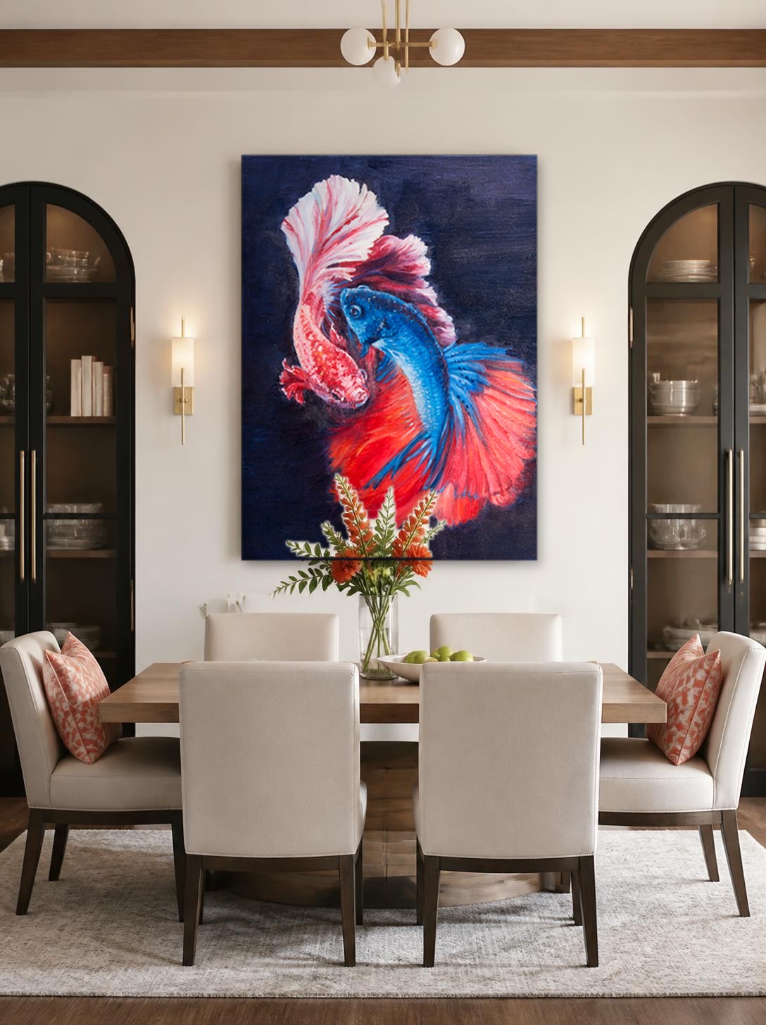 Sierlijke Betta Vis in Kleurenpracht, Dieren schilderij aan de muur in interieur