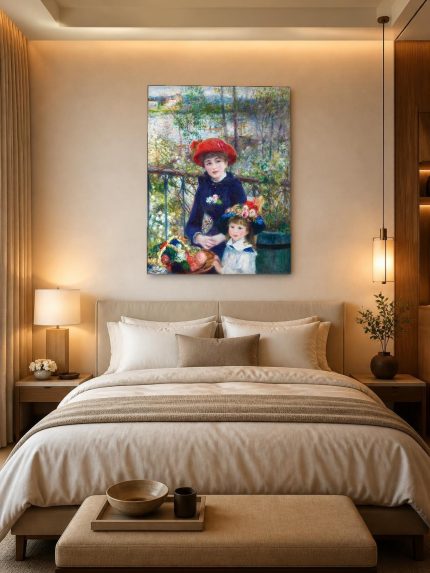 Twee Zusters op het Terras (naar Renoir), Mensen & Portretten schilderij aan de muur in interieur